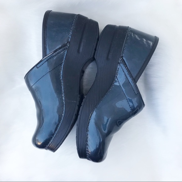 navy blue patent leather dansko clogs